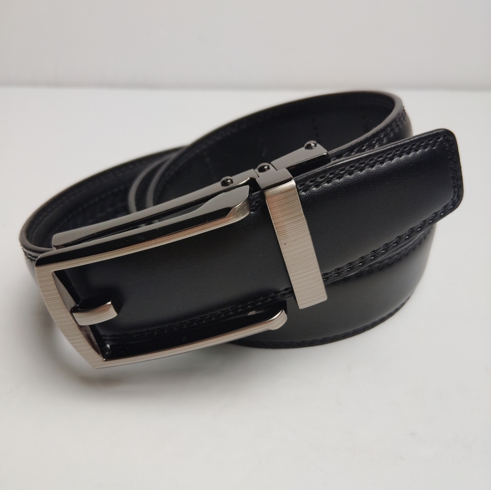Chaoren Rachet Click Black Leather Dress Belt Adjustable 24"-32"